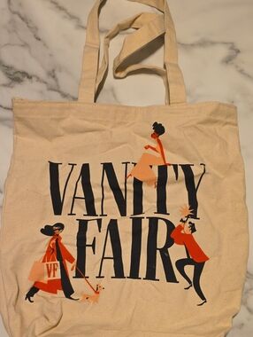 Vanity Fair Canvas Tote in Natural with Black and Orange Graphic